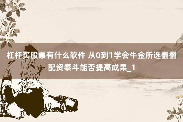 杠杆买股票有什么软件 从0到1学会牛金所选翻翻配资泰斗能否提高成果_1